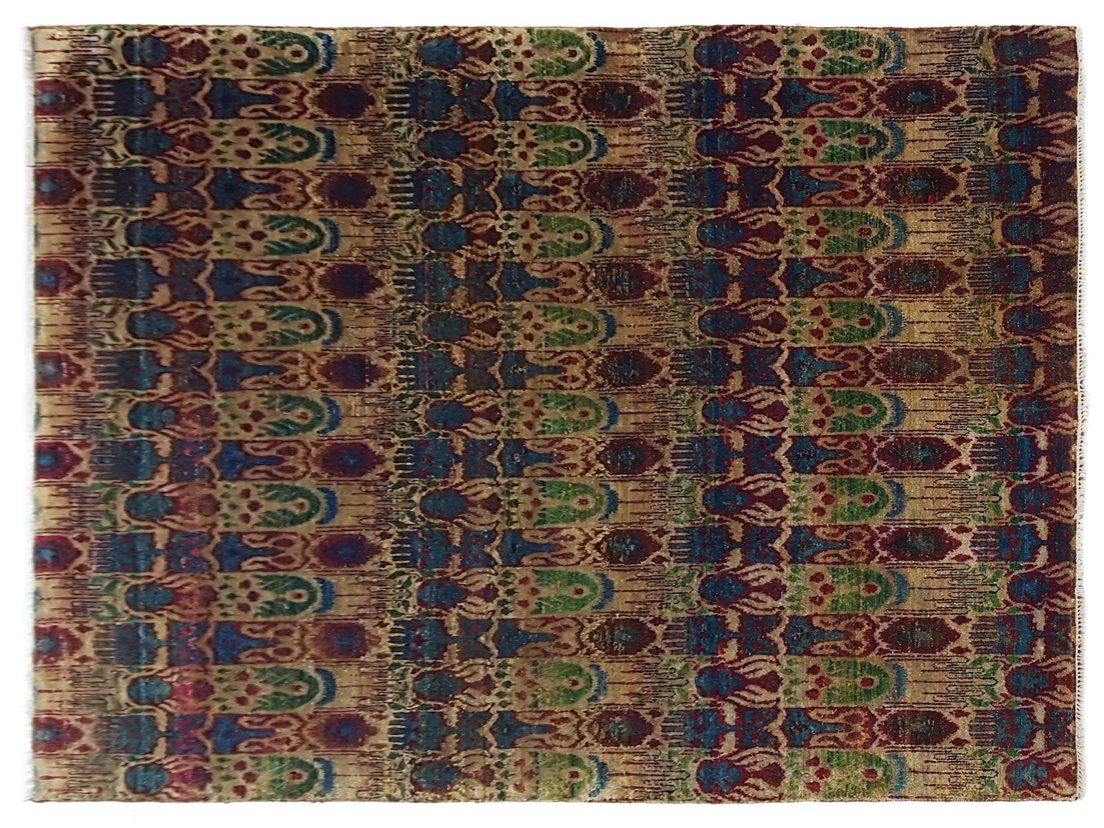 8x10 transitional rug with a captivating peacock design in multi-colors, crafted from a blend of silk and wool, hand-knotted in Pakistan