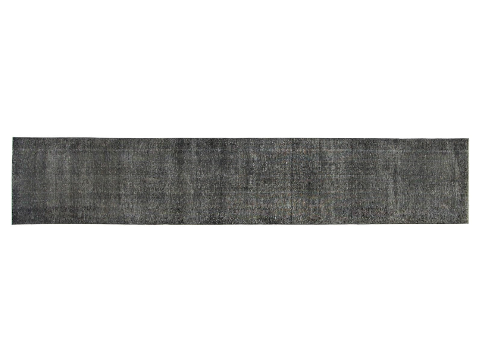 Twenty-foot vintage Persian wool runner in a single faded black/gray color, hand-knotted in Persia.