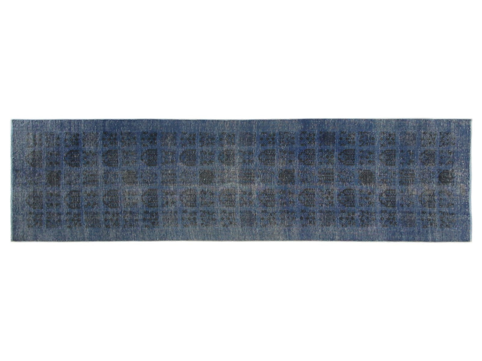 3x12 vintage Persian wool runner rug in blue with minimal black motifs, perfect for elongating narrow spaces with elegance.