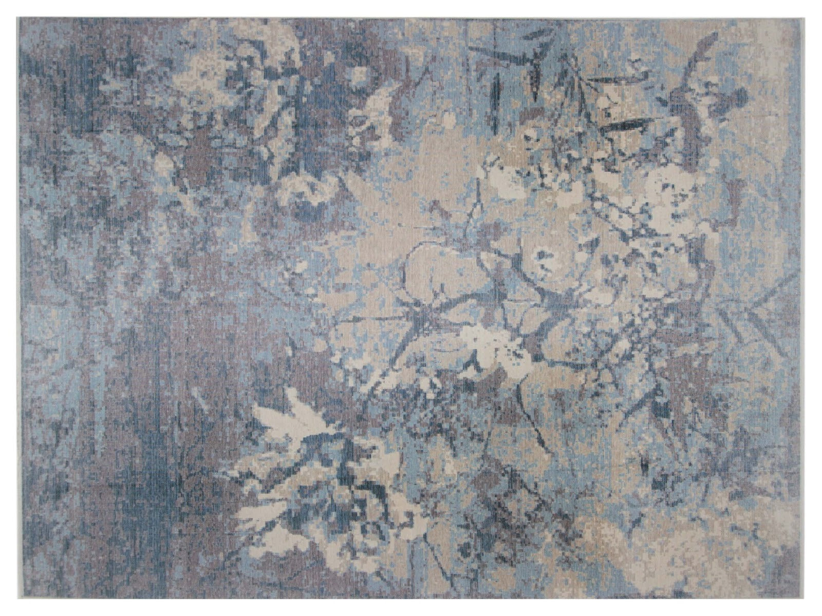 9x12 luxury hand-knotted rug with a modern design in grey, beige, and sky blue hues