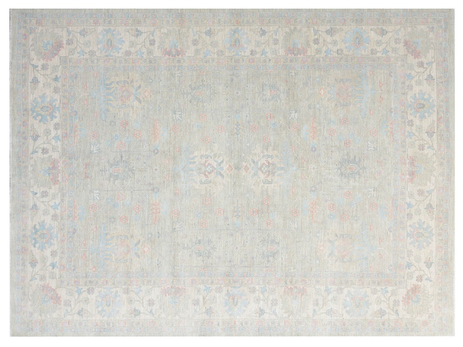 10x14 Vintage Ziegler Wool Rug with Gray and Neutral Tones, Ivory Border