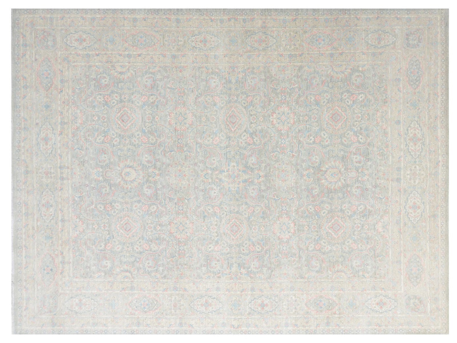 9x12 hand-knotted silk & wool Ziegler rug with transitional design and soft neutral hues