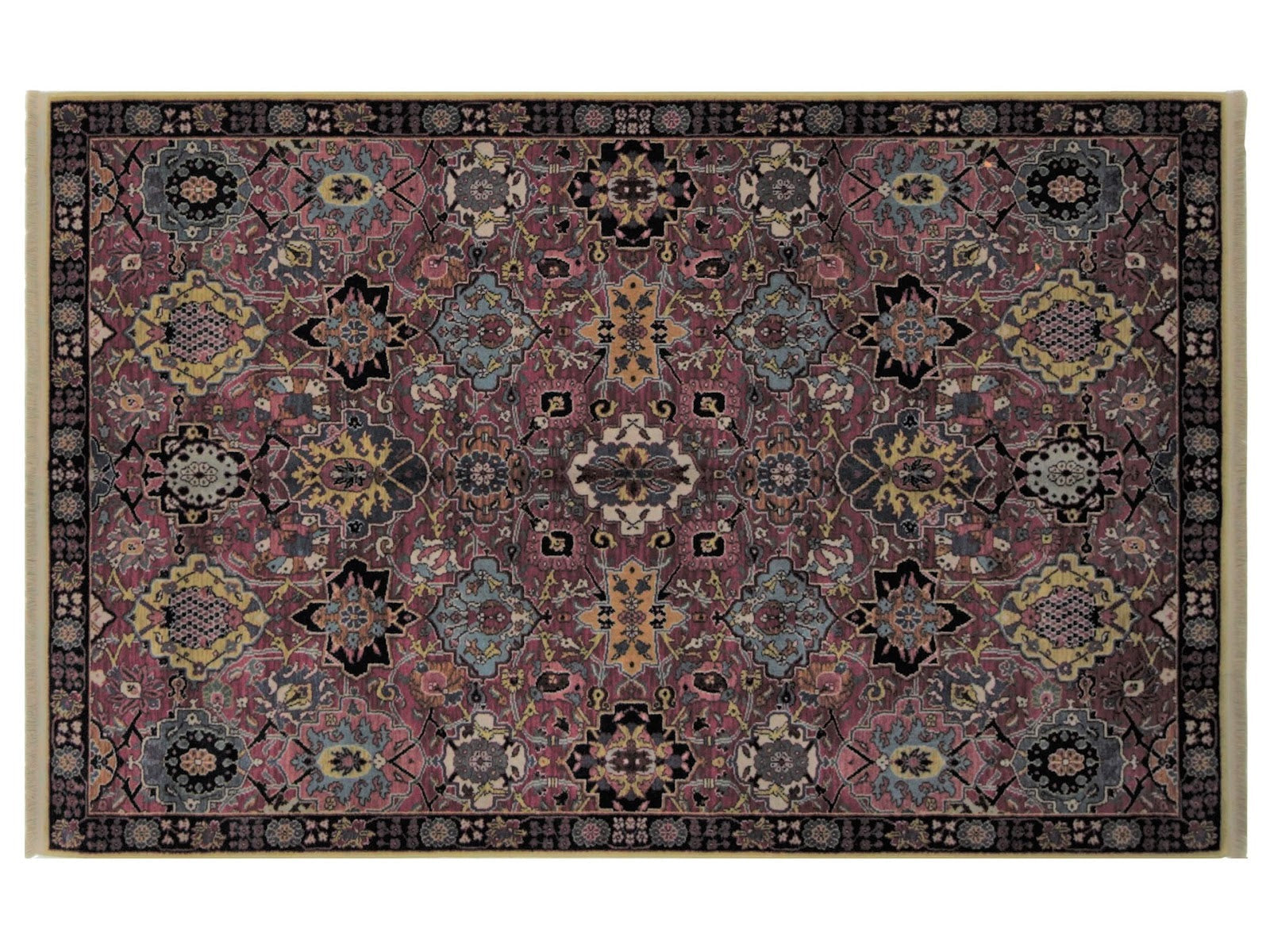 Luxury antique Kerman Persian rug, distinguished by its unusual pink color and itricate design, handcrafted in Persia.
